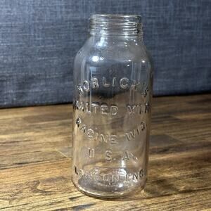 Horlick’s Malted Milk Racine Wis. USA London Glass Bottle 7” Tall advertising